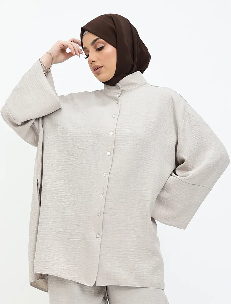 Stone Linen Feel Casual Co Ord